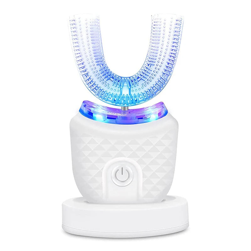 Portable U-shaped electric toothbrush, ultrasonic 360-degree cleaning, silicone whitening automatic toothbrush, oral tool