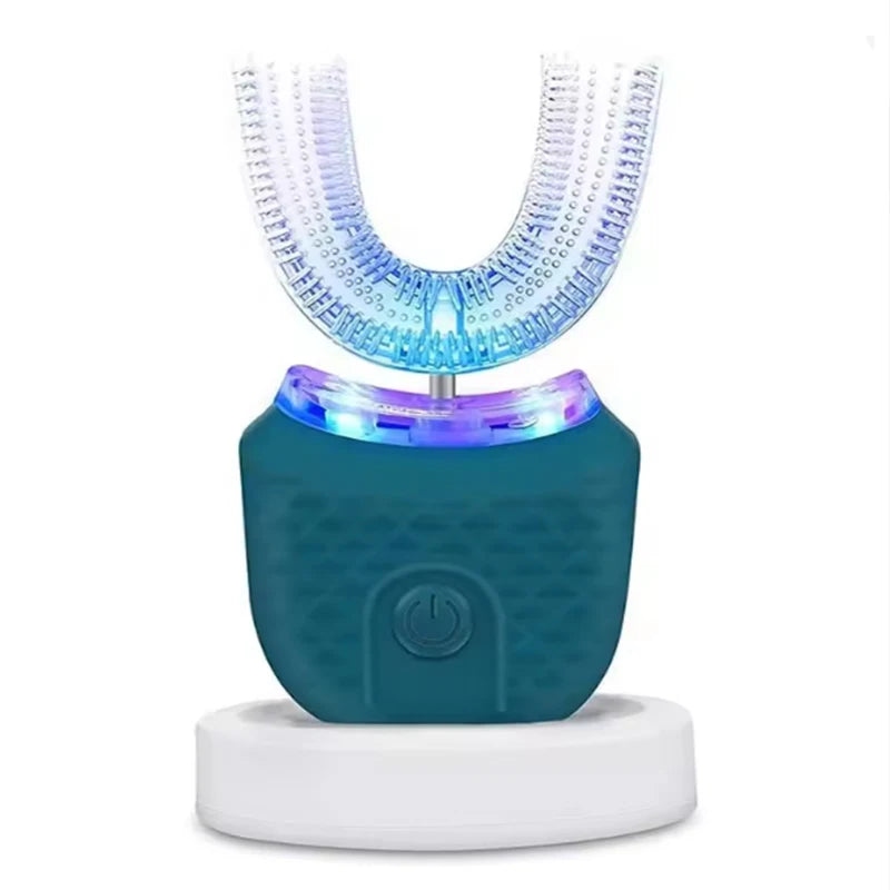 Portable U-shaped electric toothbrush, ultrasonic 360-degree cleaning, silicone whitening automatic toothbrush, oral tool