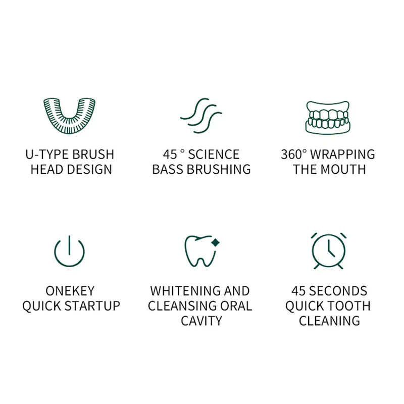 Portable U-shaped electric toothbrush, ultrasonic 360-degree cleaning, silicone whitening automatic toothbrush, oral tool